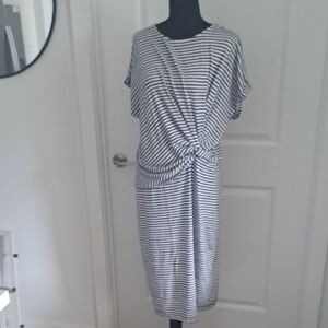 GAP Black and White Striped Midi Dress